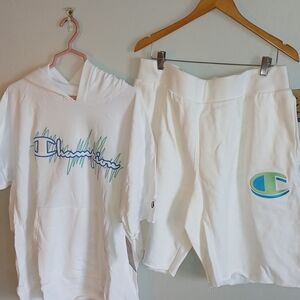 COPY - Champion White Hoodie and Shorts Set